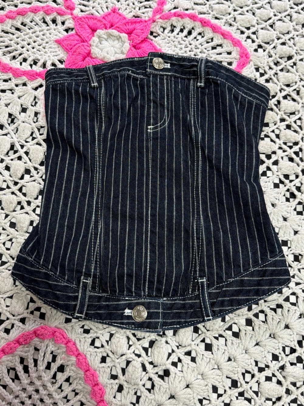 Zara navy and white striped corset top  with contrast stitching